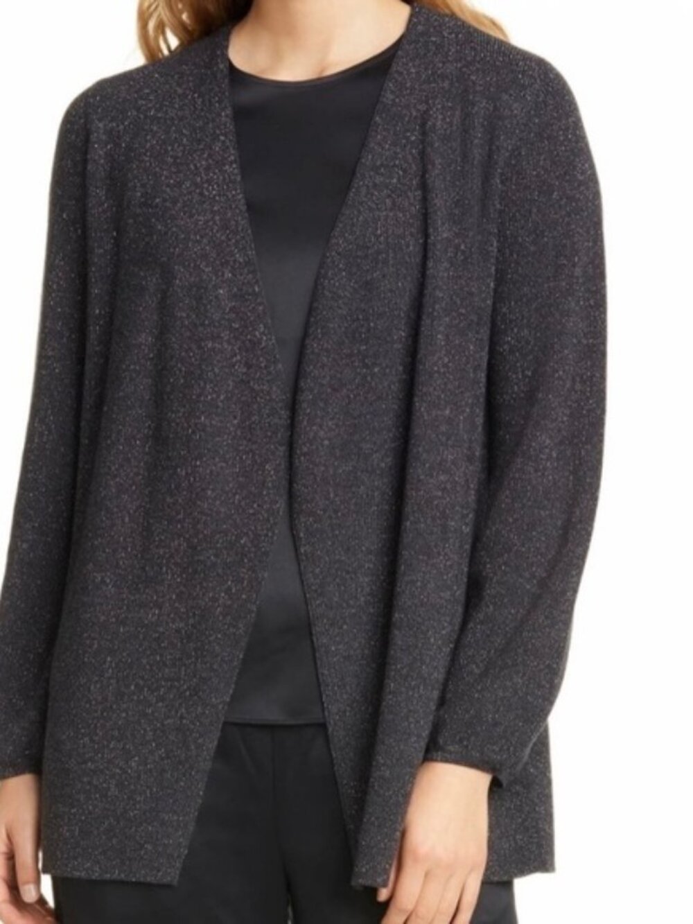Eileen Fisher Black with subtle Sparkle Open-Front Cardigan size S
